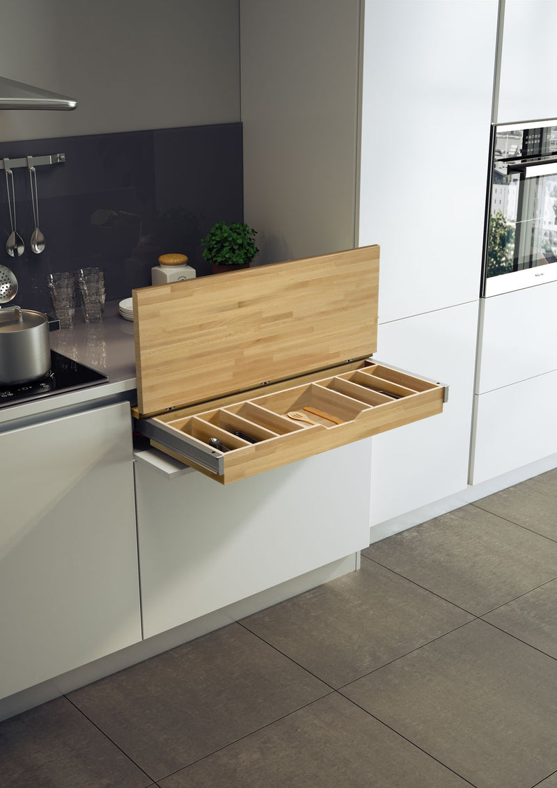 Load image into Gallery viewer, Salice Atim - Functional – Pull-out Worktop with Beech Wooden Top & Cutlery Tray