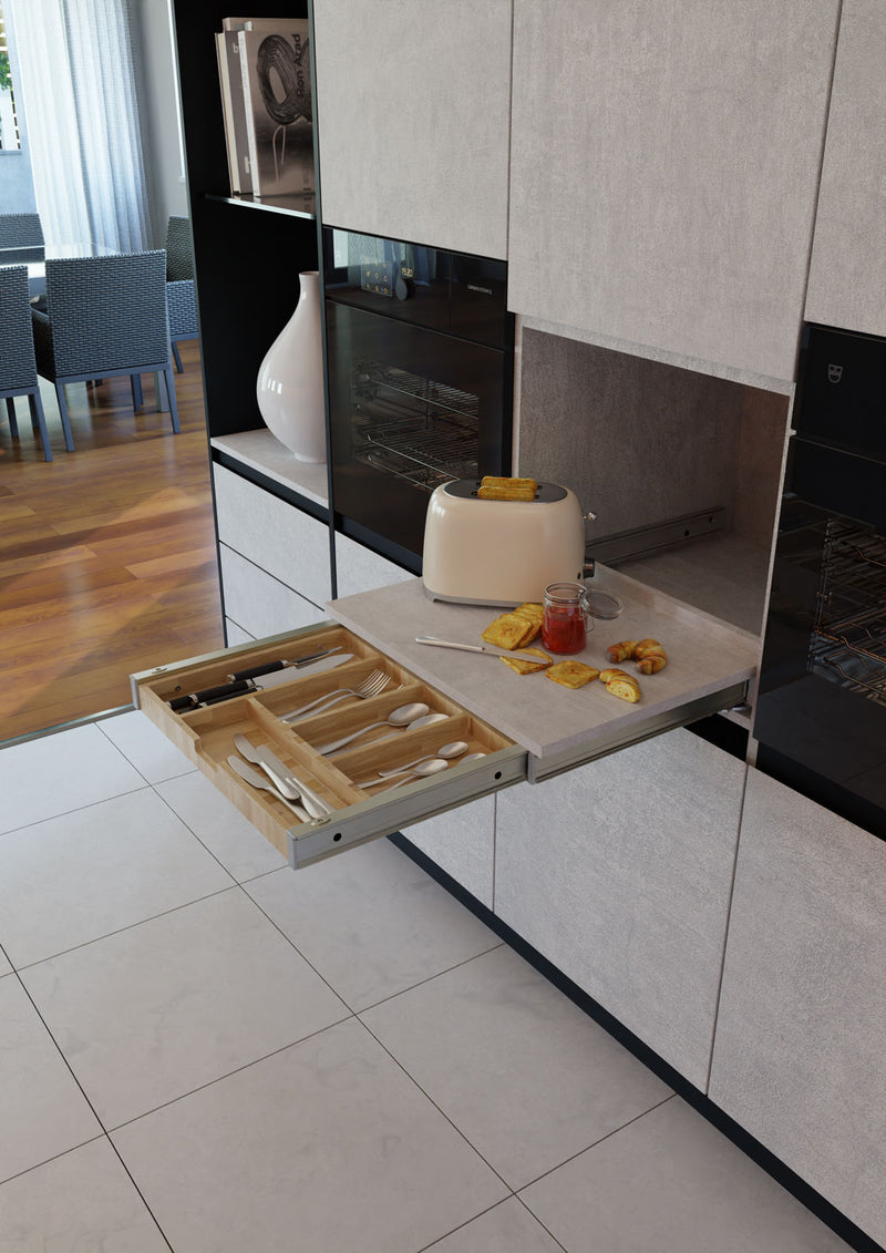 Load image into Gallery viewer, Salice Atim - Universal Box – Pull-out Column Worktop with Beech Cutlery Tray (600mm / 900mm Width)