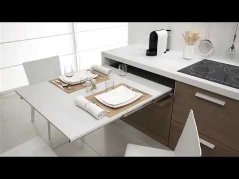 Load and play video in Gallery viewer, Salice Atim - LUNCH Pull-out table from drawer - With White Laminated Tabletop