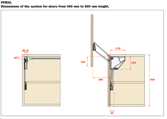 Salice EvoLift Parallel Lift System for Tall Doors (440-600mm)