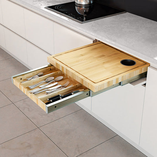 Salice Atim Blade pull-out chopping board drawer extended