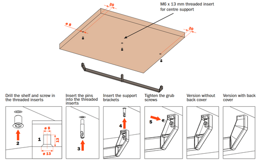 Salice Excessories Hanger Rail Angled End Supports with Back Cover - Bottom Fixing - VE80GMRA01633B