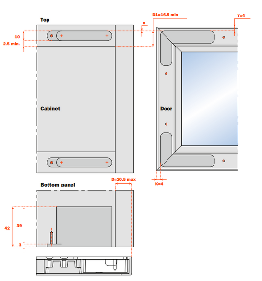 Salice Air Aluminium Door Profile Tapered Section for Glass 19mm width - DEL9LP300_