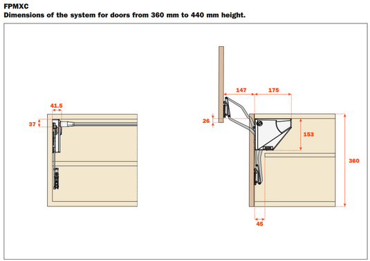 Salice EvoLift Parallel Lift System for Short Doors (360-440mm)
